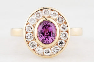 PINK SAPPHIRE & DIAMOND HALO RING 14ct GOLD