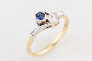 ANTIQUE SAPPHIRE & DIAMOND TOI ET MOI RING 18ct GOLD & PLATINUM