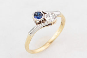 ANTIQUE SAPPHIRE & DIAMOND TOI ET MOI RING 18ct GOLD & PLATINUM