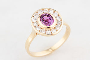 PINK SAPPHIRE & DIAMOND HALO RING 14ct GOLD