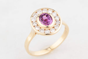 PINK SAPPHIRE & DIAMOND HALO RING 14ct GOLD
