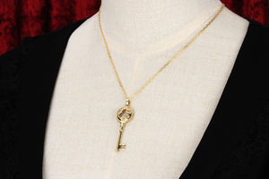 VINTAGE DIAMOND KEY PENDANT & CHAIN 9ct GOLD