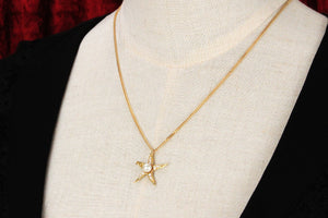 VINTAGE DIAMOND & PEARL STARFISH PENDANT 18ct GOLD WITH 9ct CHAIN