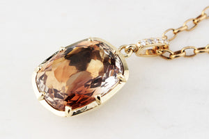 BESPOKE 16.95ct IMPERIAL TOPAZ & DIAMOND PENDANT 14ct GOLD