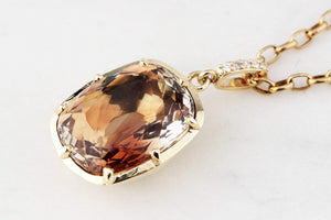 BESPOKE 16.95ct IMPERIAL TOPAZ & DIAMOND PENDANT 14ct GOLD
