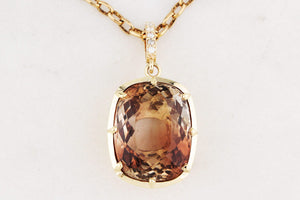 BESPOKE 16.95ct IMPERIAL TOPAZ & DIAMOND PENDANT 14ct GOLD