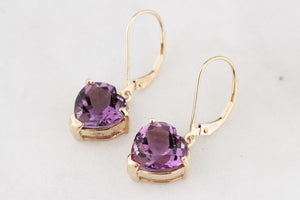 VINTAGE 6.60ct AMETHYST HEART EARRINGS 9ct GOLD