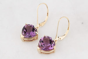 VINTAGE 6.60ct AMETHYST HEART EARRINGS 9ct GOLD