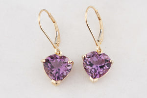 VINTAGE 6.60ct AMETHYST HEART EARRINGS 9ct GOLD