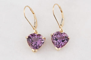 VINTAGE 6.60ct AMETHYST HEART EARRINGS 9ct GOLD