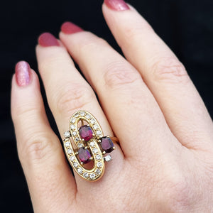 MID CENTURY RUBY & DIAMOND RING 18ct GOLD
