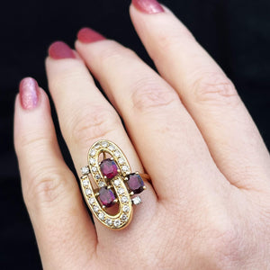 MID CENTURY RUBY & DIAMOND RING 18ct GOLD