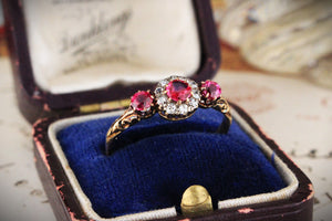 ANTIQUE VICTORIAN SYNTHETIC RUBY & OLD CUT DIAMOND 18ct GOLD