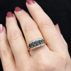 RETRO c1980 SAPPHIRE & DIAMOND RING 14ct GOLD