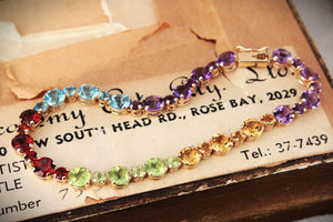 VINTAGE 11.94ct MULTI-GEM LINE BRACELET 10ct GOLD