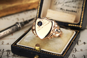 ANTIQUE AUSTRALIAN SAPPHIRE SHIELD SIGNET 9ct GOLD