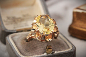 MID-CENTURY 1972 5ct CITRINE COCKTAIL RING 9ct GOLD