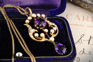 VICTORIAN AMETHYST & PEARL PENDANT 15CT GOLD