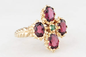 MID-CENTURY EMERALD & GARNET RING 9ct GOLD