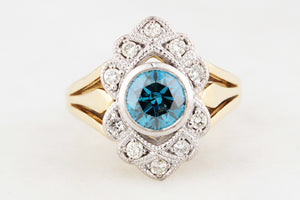 VINTAGE BLUE & WHITE DIAMOND RING 18ct GOLD