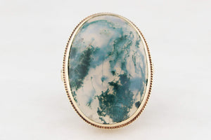 VINTAGE MID-CENTURY MOSS AGATE COCKTAIL RING 9ct GOLD