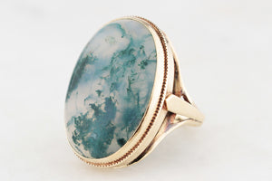 VINTAGE MID-CENTURY MOSS AGATE COCKTAIL RING 9ct GOLD