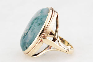 VINTAGE MID-CENTURY MOSS AGATE COCKTAIL RING 9ct GOLD