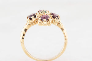 MID-CENTURY EMERALD & GARNET RING 9ct GOLD