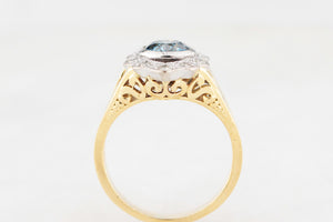 VINTAGE BLUE & WHITE DIAMOND RING 18ct GOLD