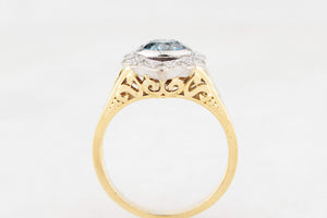 VINTAGE BLUE & WHITE DIAMOND RING 18ct GOLD