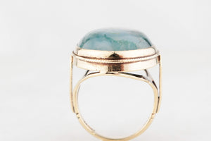 VINTAGE MID-CENTURY MOSS AGATE COCKTAIL RING 9ct GOLD