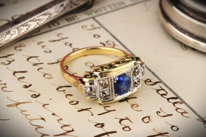 ANTIQUE ART DECO CEYLON SAPPHIRE & DIAMOND RING 14ct GOLD