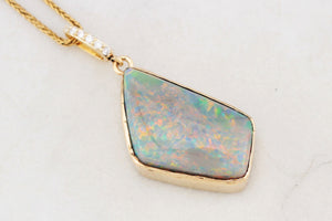 MID-CENTURY SOLID BLACK OPAL & DIAMOND PENDANT 9ct GOLD