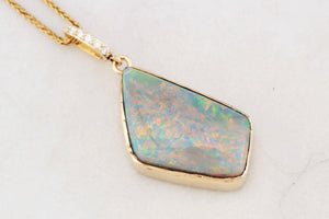 MID-CENTURY SOLID BLACK OPAL & DIAMOND PENDANT 9ct GOLD