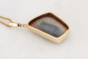 MID-CENTURY SOLID BLACK OPAL & DIAMOND PENDANT 9ct GOLD