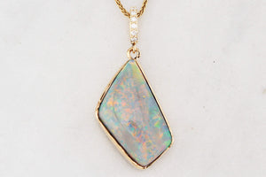 MID-CENTURY SOLID BLACK OPAL & DIAMOND PENDANT 9ct GOLD