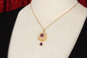 VICTORIAN AMETHYST & PEARL PENDANT 15CT GOLD