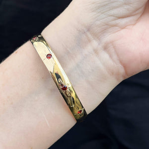 ANTIQUE EDWARDIAN c1910 STARBURST GARNET BANGLE 9ct GOLD