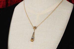EDWARDIAN CITRINE & DIAMOND LAVALIERE SILVER & 9ct GOLD
