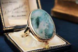 VINTAGE MID-CENTURY MOSS AGATE COCKTAIL RING 9ct GOLD