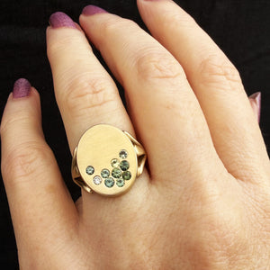 CUSTOM SAPPHIRE & DIAMOND ‘SCATTERED PEBBLES’ SIGNET RING 9ct GOLD