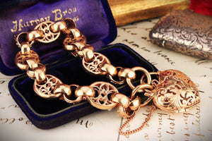 FANCY LINK BRACELET WITH HEART LOCKET PADLOCK 9CT ROSE GOLD 48.10G