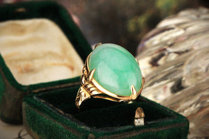 ANTIQUE ART DECO JADE RING 14CT GOLD