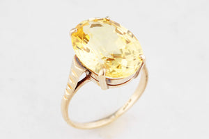VINTAGE MID-CENTURY 6ct CITRINE COCKTAIL RING 9ct GOLD