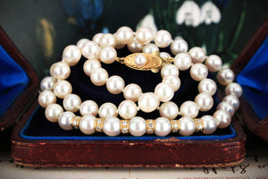 VINTAGE 1940’s .90ct DIAMOND & PEARL NECKLACE 18ct GOLD