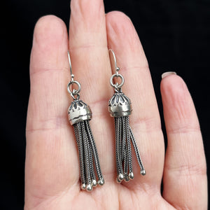 ANTIQUE VICTORIAN c1876 STERLING SILVER TASSEL EARRINGS