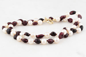 BESPOKE PEARL & GARNET NECKLACE 9ct GOLD