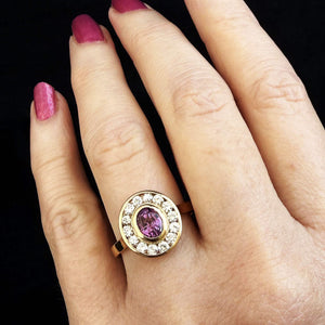 PINK SAPPHIRE & DIAMOND HALO RING 14ct GOLD