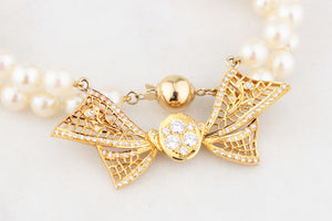FRESHWATER PEARL & DIAMOND BOW NECKLACE 18ct GOLD