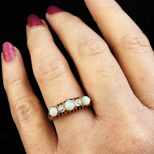 ANTIQUE EDWARDIAN OPAL & DIAMOND RING 18ct GOLD